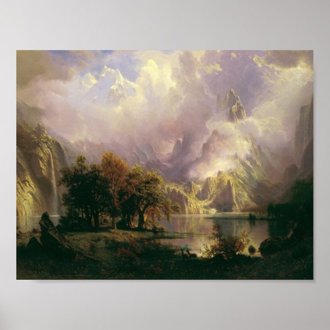 Póster Albert Bierstadt - Paisagem da Montanha Rocky (Frente)