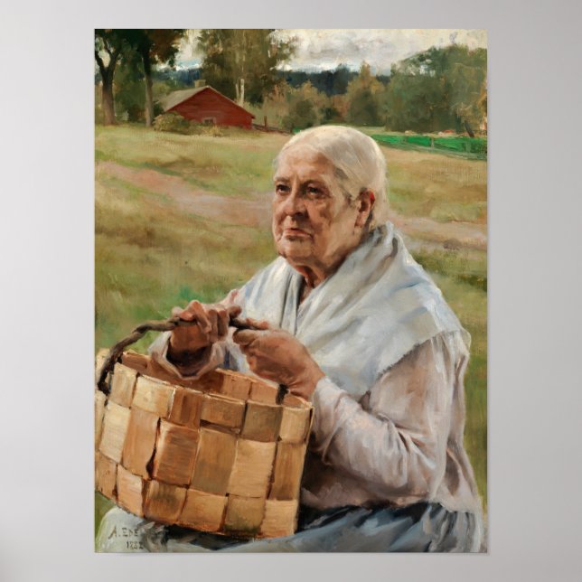 Poster Albert Edelfelt - Velha com uma Cesta de Tiras de  (Frente)
