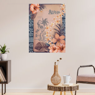 Poster Álbum de Recortes Vintage do Havaí Waikiki Hula