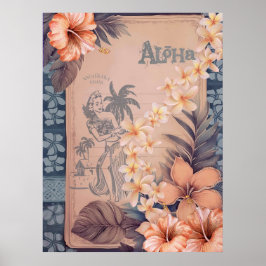 Poster Álbum de Recortes Vintage do Havaí Waikiki Hula