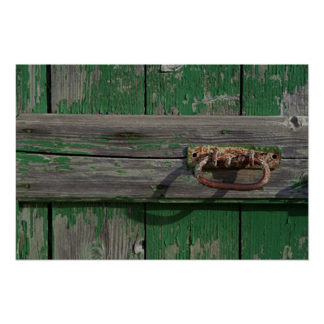 Póster Alça da porta enferrujada na porta verde (Frente)