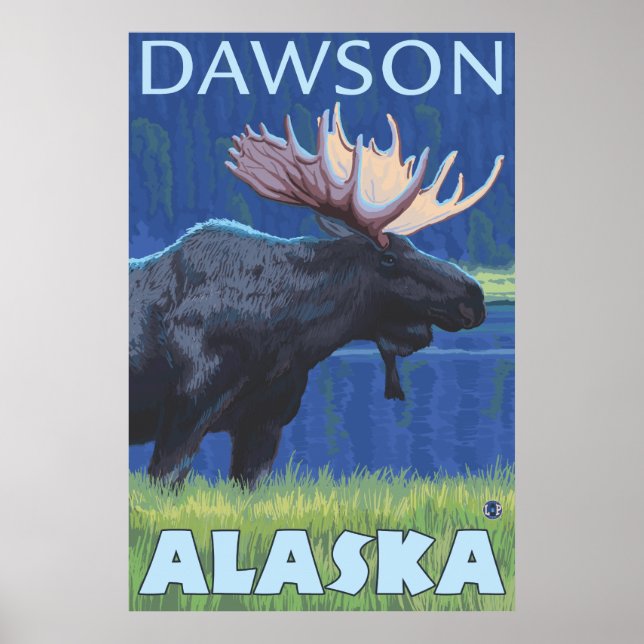 Póster Alce à noite - Dawson, Alaska (Frente)