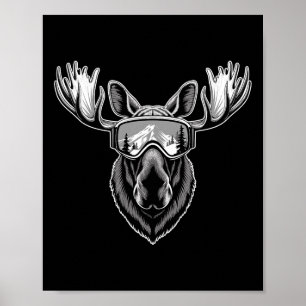 Poster Alce Com Óculos De Esqui Esquiando Snowboard Inver