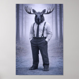 Poster Alce em Suspensórios Clássicos – Retrato da Flores