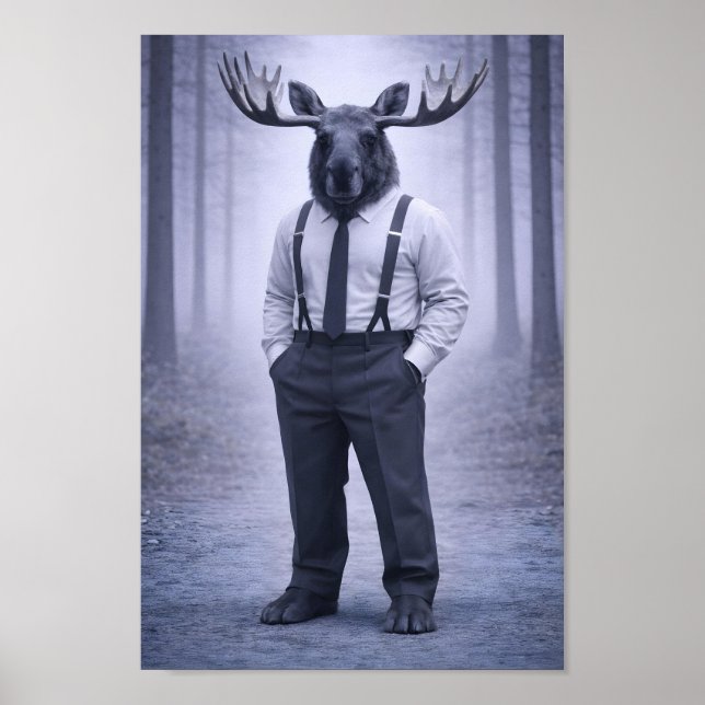 Poster Alce em Suspensórios Clássicos – Retrato da Flores (Frente)