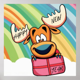 Poster Alce feliz ano novo - Design de Celebração Festiva