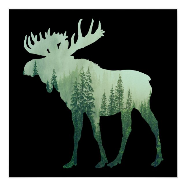 Póster Alce Veado E Floresta Natureza (Frente)
