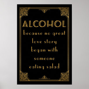 Poster ALCOHOL bebe bar Gatsby inspirou sinal de casament