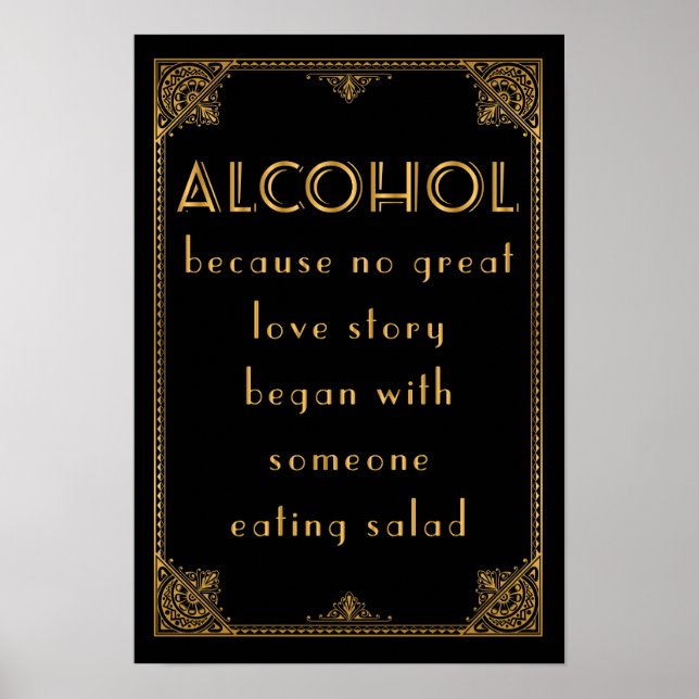 Poster ALCOHOL bebe bar Gatsby inspirou sinal de casament (Frente)