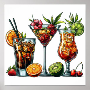 Poster Álcoois alcoólatras Bebidas ilustrações de cores
