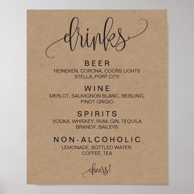 Póster Álcool Cocktail Bebidas Bar Sinal de Casamento Edi (Frente)