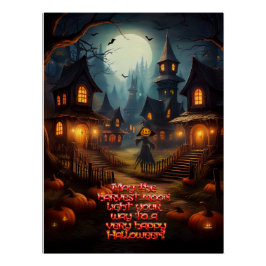 Póster Aldeia Assustadora de Halloween com Espantalho