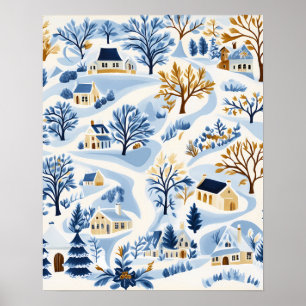 Poster Aldeia da encosta de inverno com Cottages Cozy