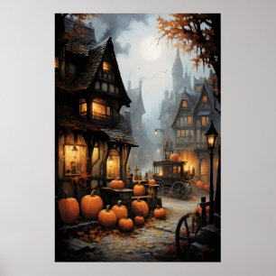 Poster Aldeia de Halloween Impressa, Velha Alemanha, Escu