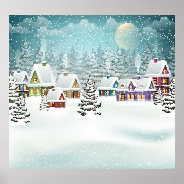 Poster Aldeia de inverno: cena de neve (Frente)