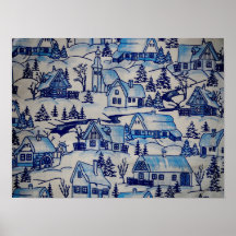 Aldeia de Natal Azul Vintage