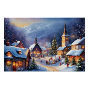 Póster Aldeia de Natal nas Montanhas do inverno