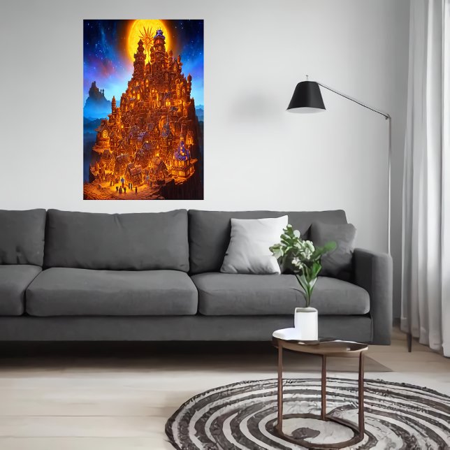 Poster Aldeia de pão-de-gengibre à noite | Arte AI (Criador carregado)