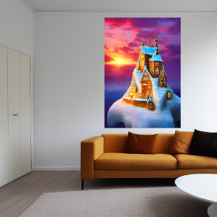 Poster Aldeia de pão-de-gengibre em um iceberg   AI Art P