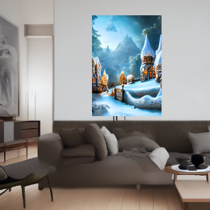 Poster Aldeia de pão-de-gengibre na neve Arte AI
