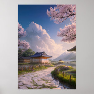 Poster Aldeia de Pesca Japonesa em Riverbank