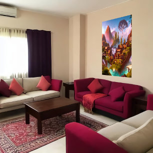 Poster Aldeia de pudim de chocolate na montanha   Arte AI