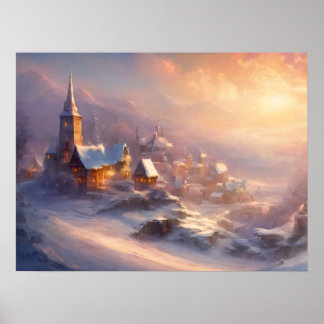 Poster Aldeia Encantadora coberta por Neve