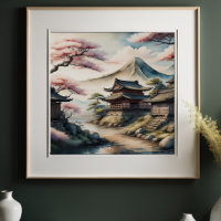 Aldeia Japonesa Antiga de Pintura em Aquarela 1:1