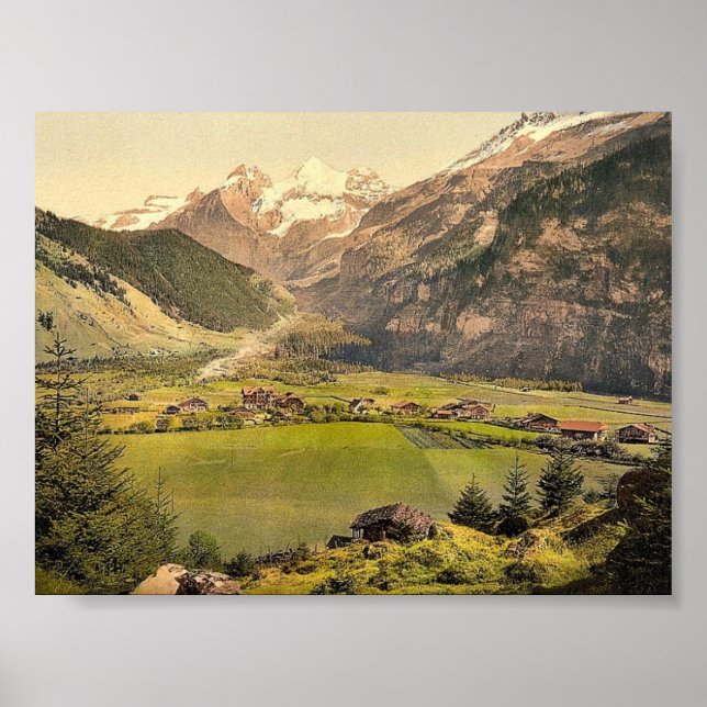 Poster aldeia Kandersteg e grupo de montanha Blumlisalp, (Frente)