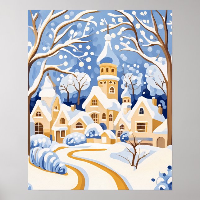 Poster Aldeia Whimsical Winter com Torres Snowy (Frente)