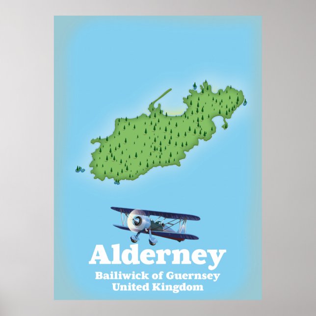 Poster Alderney Bailiwick de Guernsey - Mapa do Reino Uni (Frente)