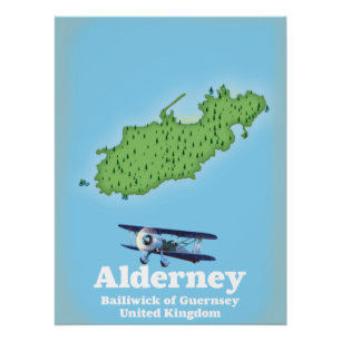 Póster Alderney Bailiwick de Guernsey - Mapa do Reino Uni