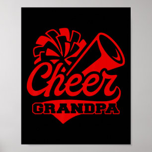 Poster Alegre Avô Maior Fã Preto E Vermelho Pom Pom 