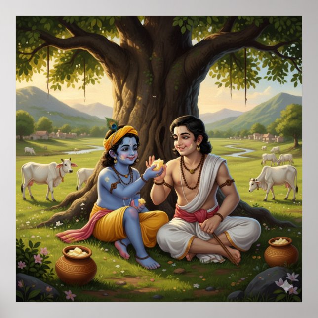 Poster Alegre Bala Krishna com Balarama (Frente)