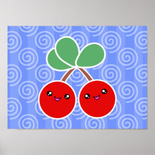 Poster alegre de Kawaii das cerejas