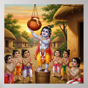 Poster Alegre e Quente Bala Krishna Roubo de Manteiga Étn