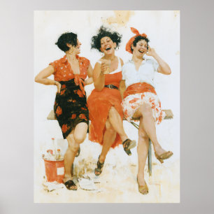 Poster Alegres Amigas de Verão Vintage