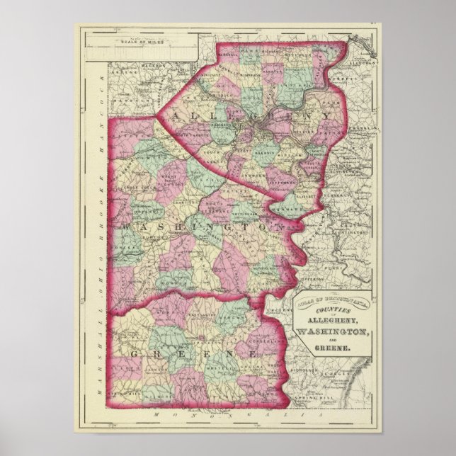Poster Alegrey, Washington, condados Greene (Frente)