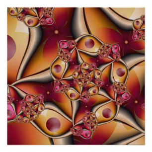 Póster Alegria Colorida Abstrata Vermelho Laranja Fantasi