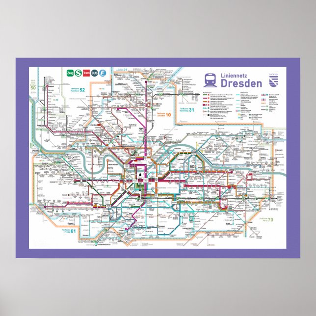 Poster "Alemanha: 2022/heute Dresden - Liniennetz ... (Frente)