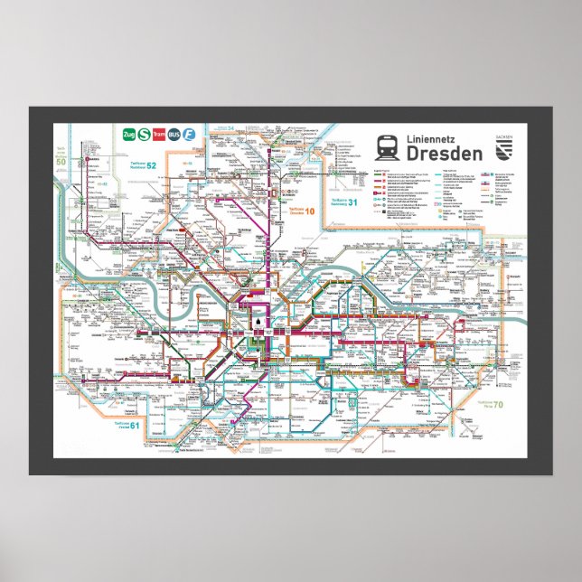 Poster "Alemanha: 2022/heute Dresden - Liniennetz ... (Frente)