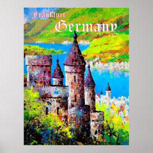 Poster Alemanha, castelo medieval em Frankfurt, rio princ