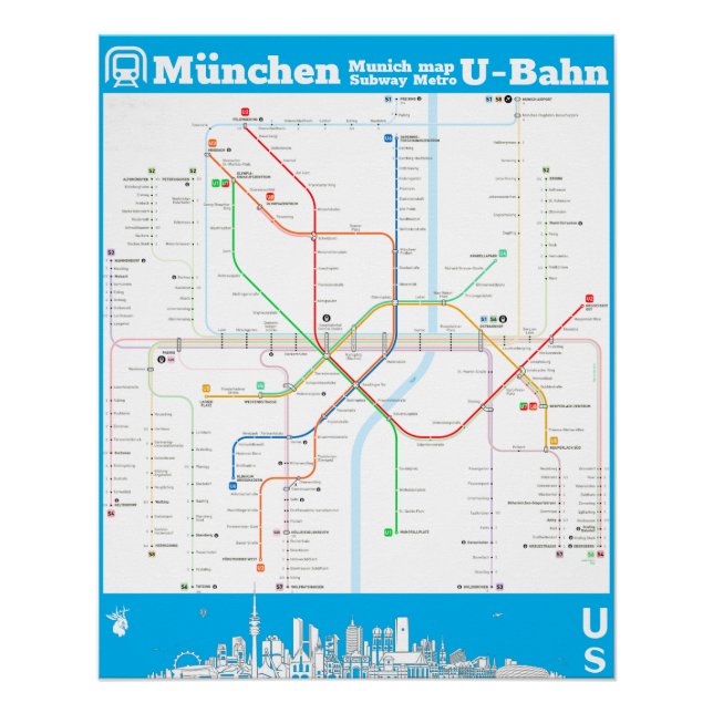 Póster “Alemanha: München subterrâneo SUBWAYmap… (Frente)