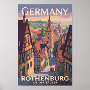 Poster Alemanha Rothenburg ob der Tauber Ilustração Arte