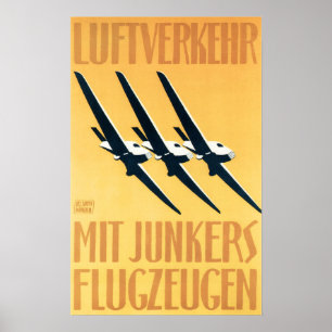 Poster ALEMANHA Transporte aéreo Junkers Aircraft Vintag