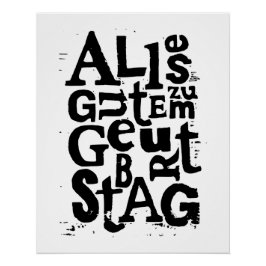 Póster Alemão Negro e Branco "Parabéns" Lino Cut