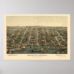Póster Alexandria, mapa panorâmico do VA - 1863
