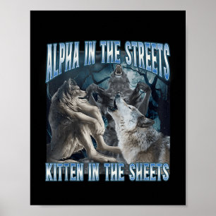 Poster Alfa Na Rua Gatinho Em Folhas Engraçado.