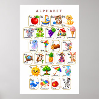 Poster Alfabeto A a Z Animais e Objetos para Crianças