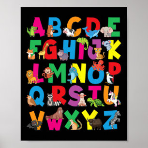 Poster Alfabeto Animais Abcs Zoológico Crianças Meninos M